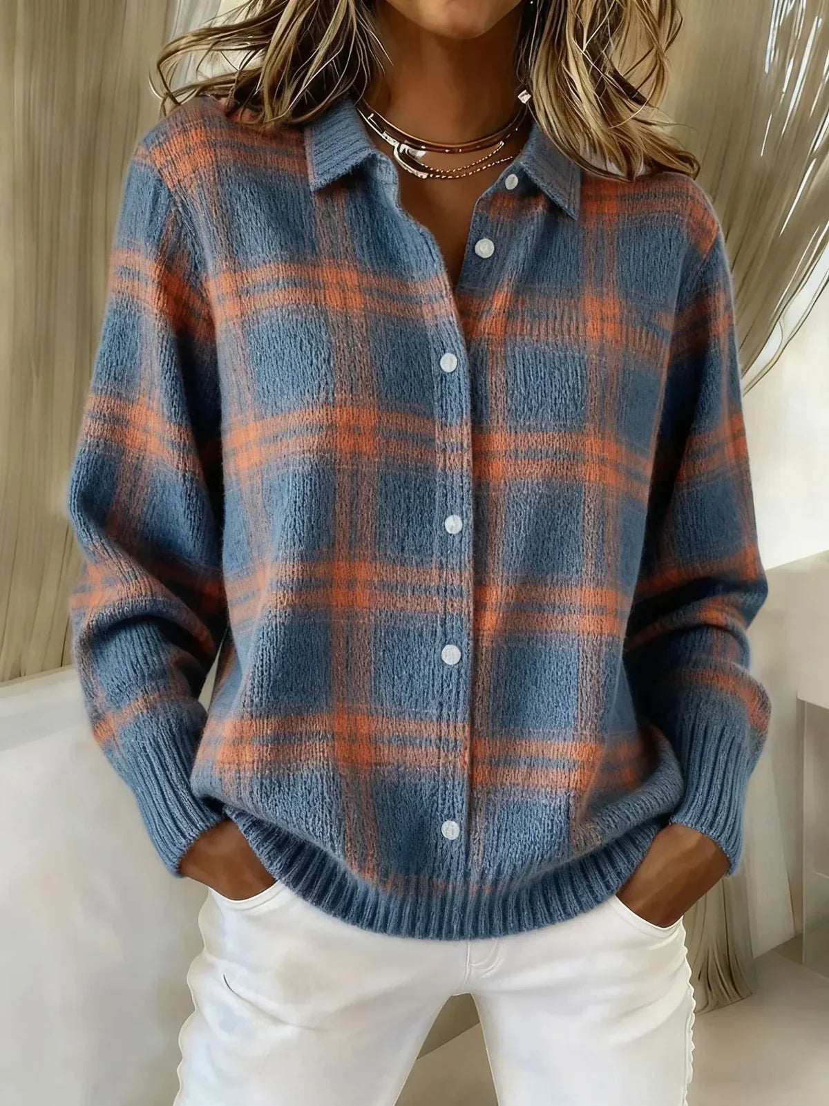 Hannah™ | Karierter Strickcardigan