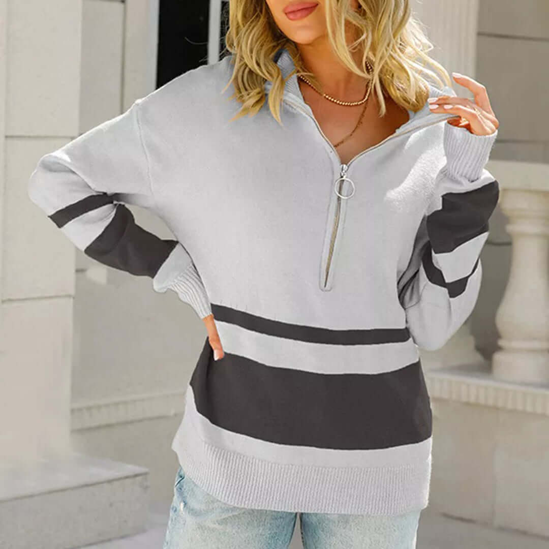 Striped Quarter-Zip Jumper for Women – Soft Knit Pullover 6